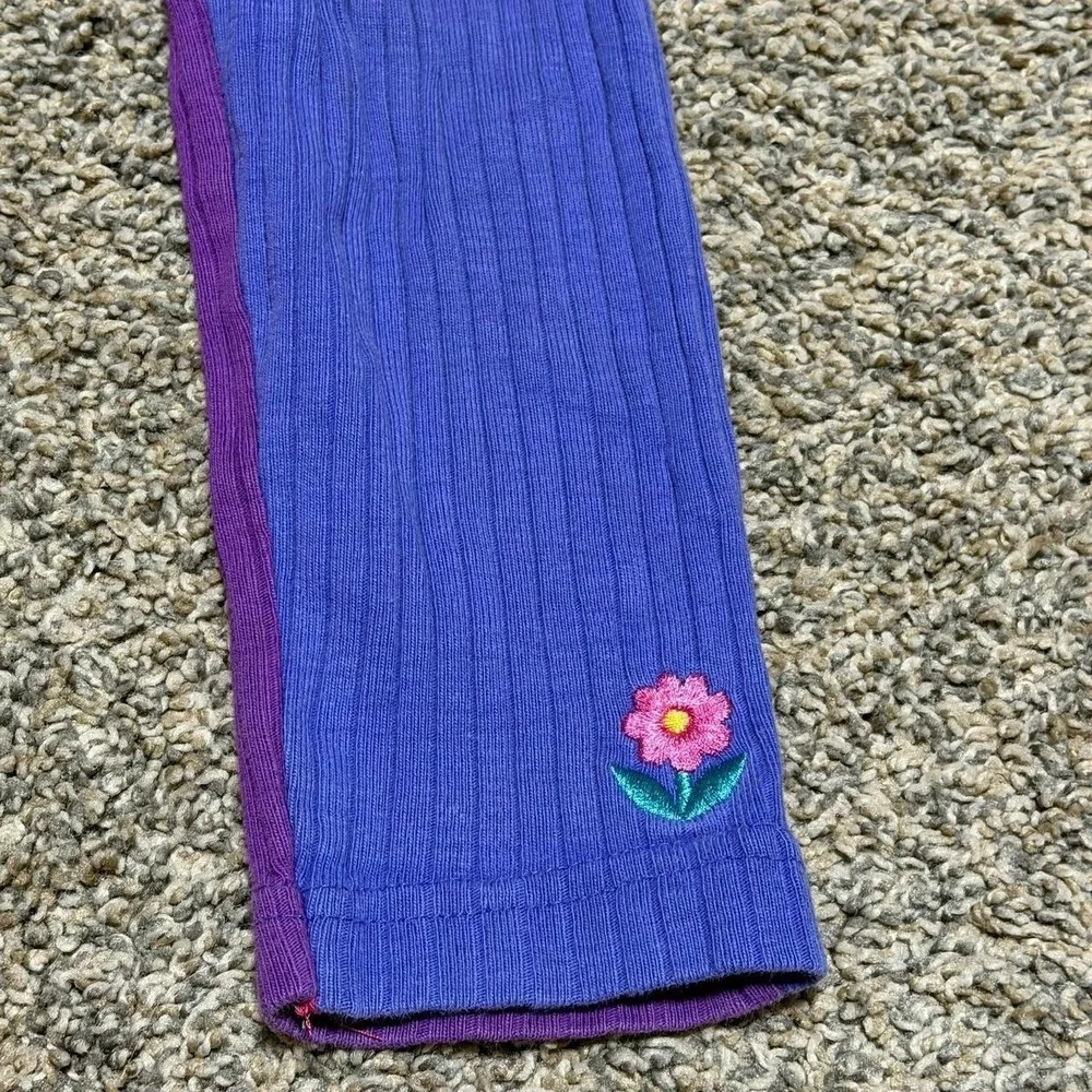 Vintage Gymboree Colorblock Ribbed Leggings Girls Large Embroidered Flower 90s